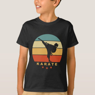 Karate Retro Sunset Design - Woman Doing High Kick T-Shirt