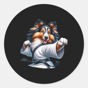 Karate Shetland Sheepdog Funny Humour Animal Lover Classic Round Sticker