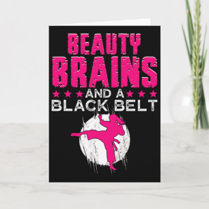 Karate Shirt Beauty Brains And Black Belt Funny Card
