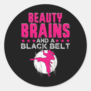 Karate Shirt Beauty Brains And Black Belt Funny Classic Round Sticker