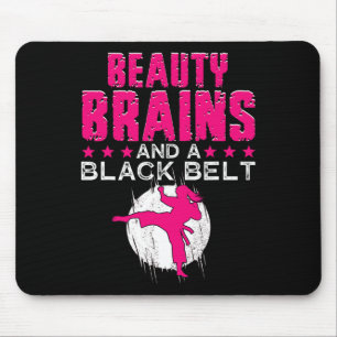 Karate Shirt Beauty Brains And Black Belt Funny Mouse Mat