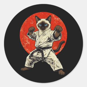 Karate Siamese Cat Martial Arts Retro Japanese Classic Round Sticker