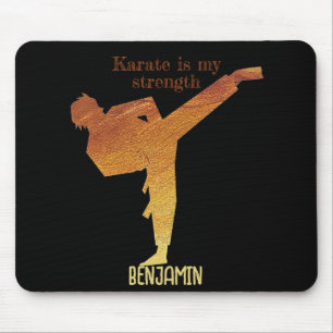 Karate Silhouette Golden Black Modern Typography Mouse Mat