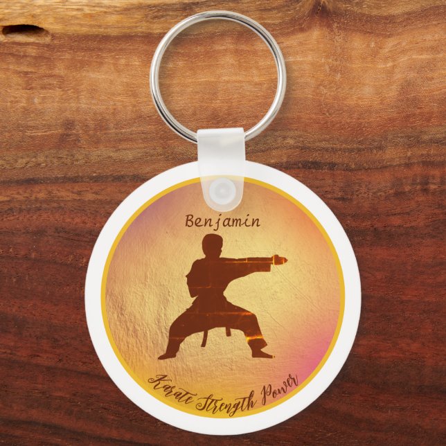 Karate Silhouette Modern Martial Arts Personalised Key Ring (Front)