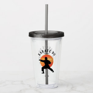 Karate Silhouette Name Personalised Modern Black Acrylic Tumbler