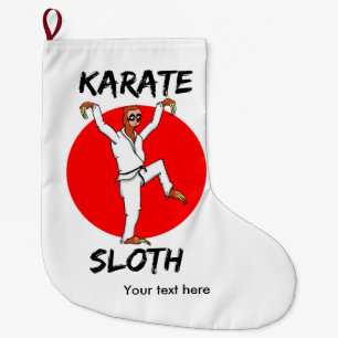 karate sloth ALL SHOPS TEXT.png Large Christmas Stocking