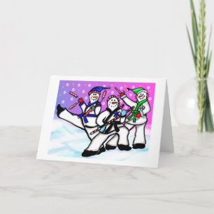 Karate Snowmen with Weapons Card