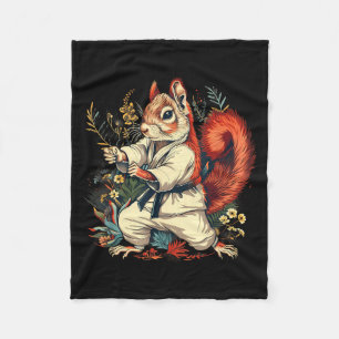 Karate Squirrel Floral Kickboxing Taekwondo Fleece Blanket