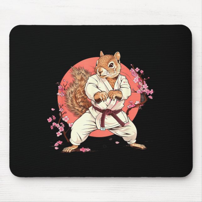 Karate Squirrel Sakura Kickboxing Martial Arts Mouse Mat (Front)