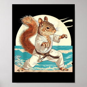 Karate Squirrel Waves Martial Arts Taekwondo Poster