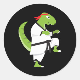 Karate T-rex Cool Cute Dinosaur Fighter Halloween  Classic Round Sticker