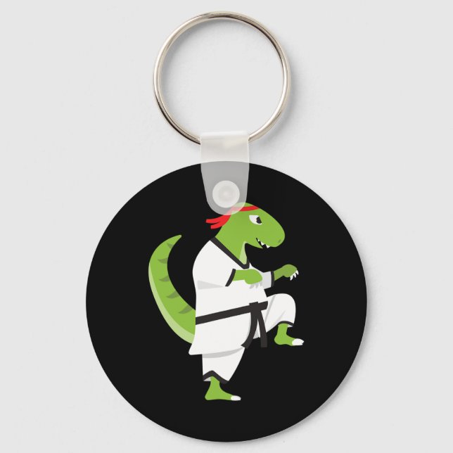 Karate T-rex Cool Cute Dinosaur Fighter Halloween  Key Ring (Front)