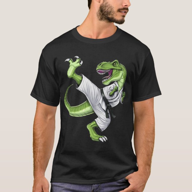 Karate T-Rex Dinosaur T-Shirt (Front)
