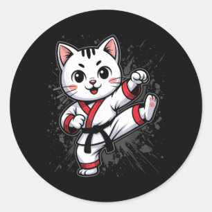 Karate Taekwondo Funny Cat Jiu Jitsu Women Girls Classic Round Sticker