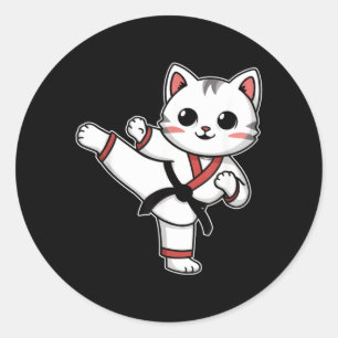 Karate Taekwondo Funny Cat Jiu Jitsu Women Girls Classic Round Sticker