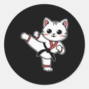 Karate Taekwondo Funny Cat Jiu Jitsu Women Girls M Classic Round Sticker