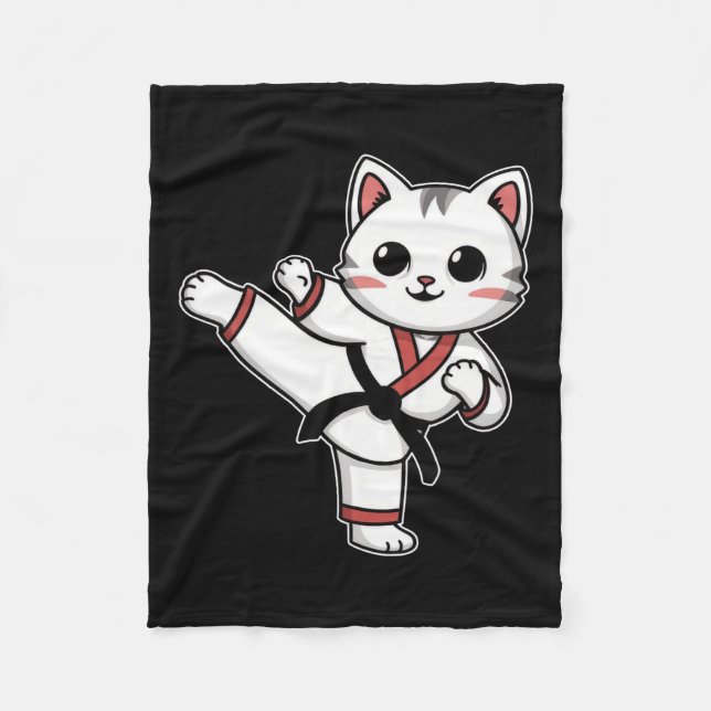 Karate Taekwondo Funny Cat Jiu Jitsu Women Girls M Fleece Blanket (Front)