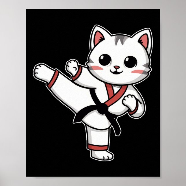 Karate Taekwondo Funny Cat Jiu Jitsu Women Girls M Poster (Front)