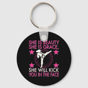 Karate Taekwondo Girl Women Karate Kick Key Ring