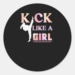 Karate Taekwondo Jiu Jitsu Girl Fighting Fun Classic Round Sticker
