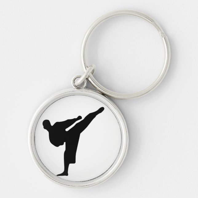 Karate / Taekwondo Kick Silhouette Round Keychain (Front)