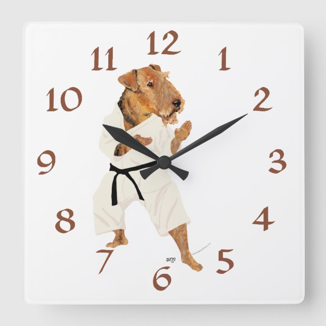 Karate Terrier Square Wall Clock (Front)