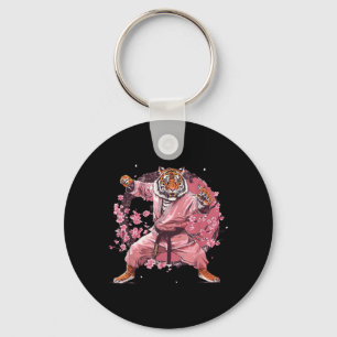 Karate Tiger Sakura Flowers Jiu-Jitsu Taekwondo Key Ring