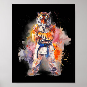Karate Tiger Watercolor Jiu-Jitsu Mma Taekwondo Poster