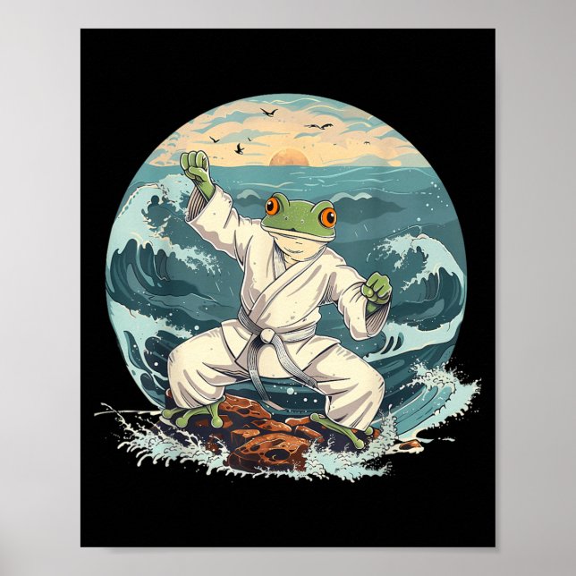 Karate Toad Taekwondo Beach Sunset Martial Arts Poster (Front)