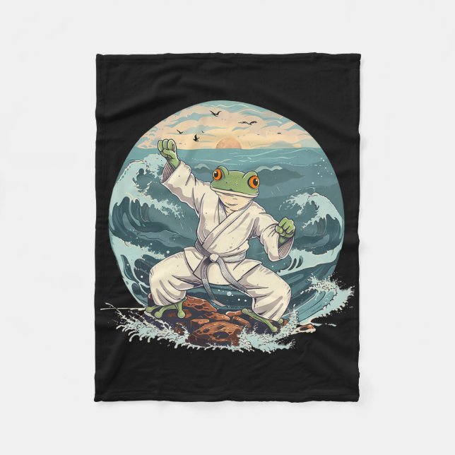 Karate Toad Taekwondo Beach Sunset Martial Arts To Fleece Blanket (Front)