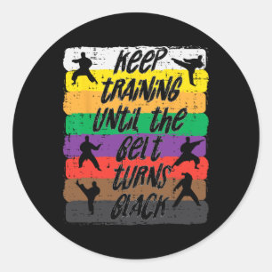 Karate Training Belt Turns Black Martial Arts Men  Classic Round Sticker