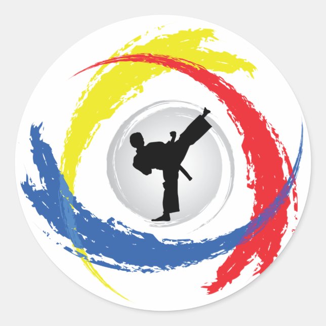 Karate Tricolor Emblem Classic Round Sticker (Front)