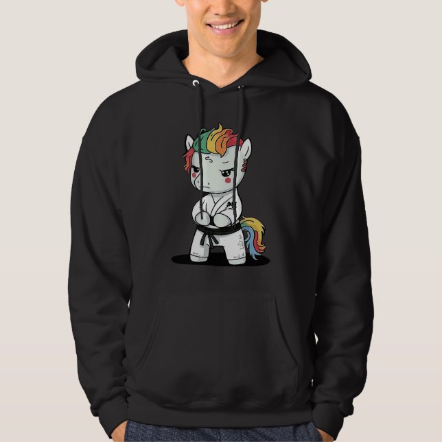 Karate Unicorn in Keikogi  Japanese Karateka Hoodie (Front)