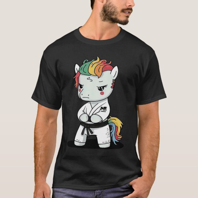 Karate Unicorn in Keikogi  Japanese Karateka T-Shirt (Front)