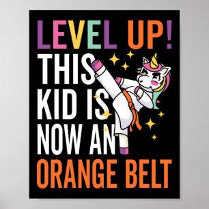 Karate Uniform Unicorn Level Up Orange Belt Award Poster
