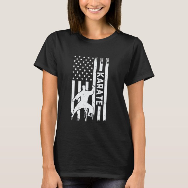 Karate US Flag Karate Fighter T-Shirt (Front)