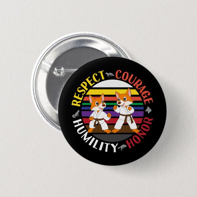 Karate Values - Cute Sparring Fox Silhouettes 6 Cm Round Badge (Front & Back)