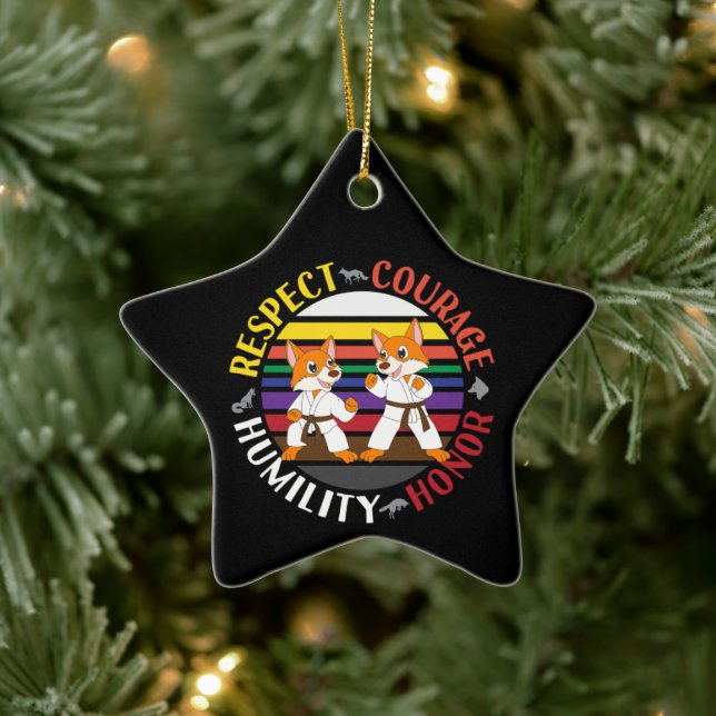 Karate Values - Cute Sparring Fox Silhouettes Ceramic Tree Decoration (Tree)