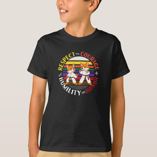 Karate Values - Cute Sparring Fox Silhouettes T-Shirt (Front)