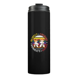 Karate Values - Cute Sparring Fox Silhouettes Thermal Tumbler