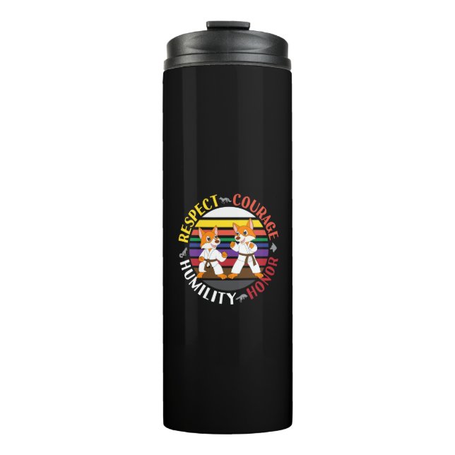 Karate Values - Cute Sparring Fox Silhouettes Thermal Tumbler (Front)