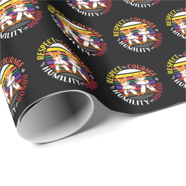 Karate Values - Cute Sparring Fox Silhouettes Wrapping Paper (Roll Corner)