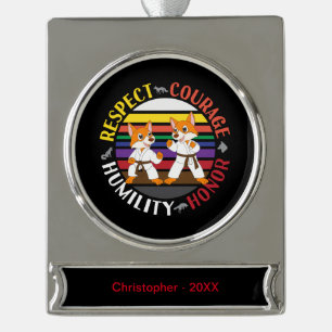 Karate Values Respect Courage Humility Honor Silver Plated Banner Ornament