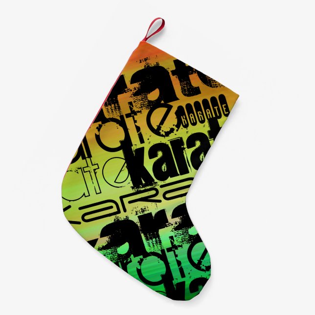 Karate; Vibrant Green, Orange, & Yellow Small Christmas Stocking (Front (Hanging))