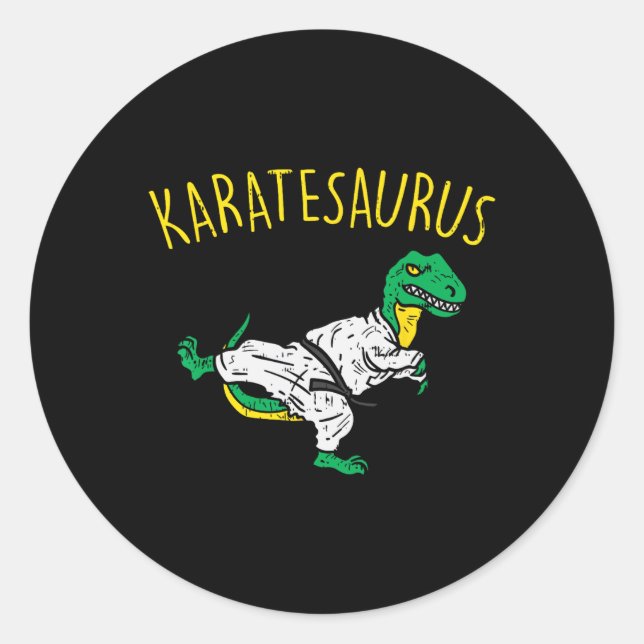 Karatesaurus Trex Karate Funny Dinosaur Martial Ar Classic Round Sticker (Front)