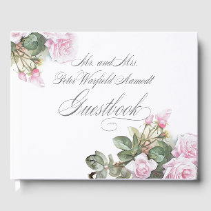 Karen Beautiful Painted Pink Roses BarefootBride™ Guest Book