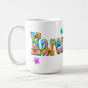 Karen Name Logo With Blossoms, Coffee Mug