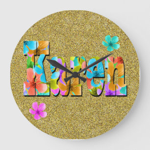 Karen Name Logo With Blossoms,  Large Clock