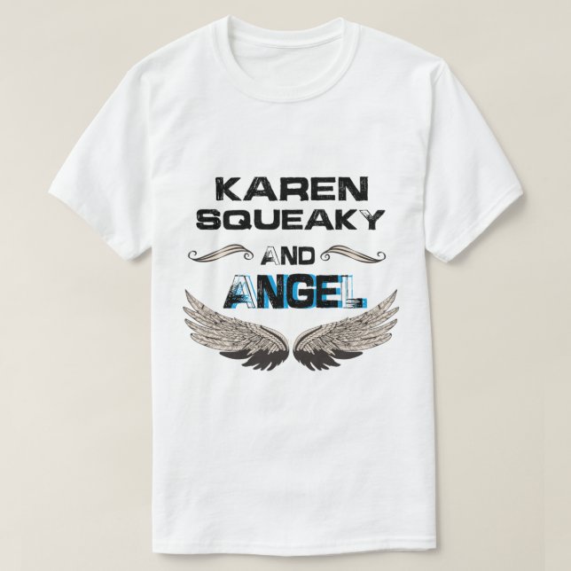 Karen Squeaky And Angel Cute   White And Black   T-Shirt (Design Front)