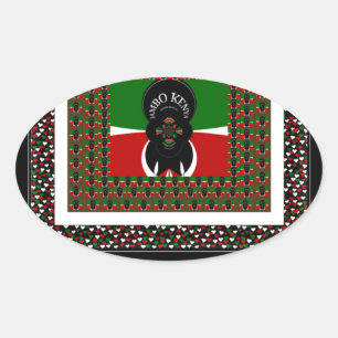 Karibu Kenya: Vibrant National Flag Colours design Oval Sticker